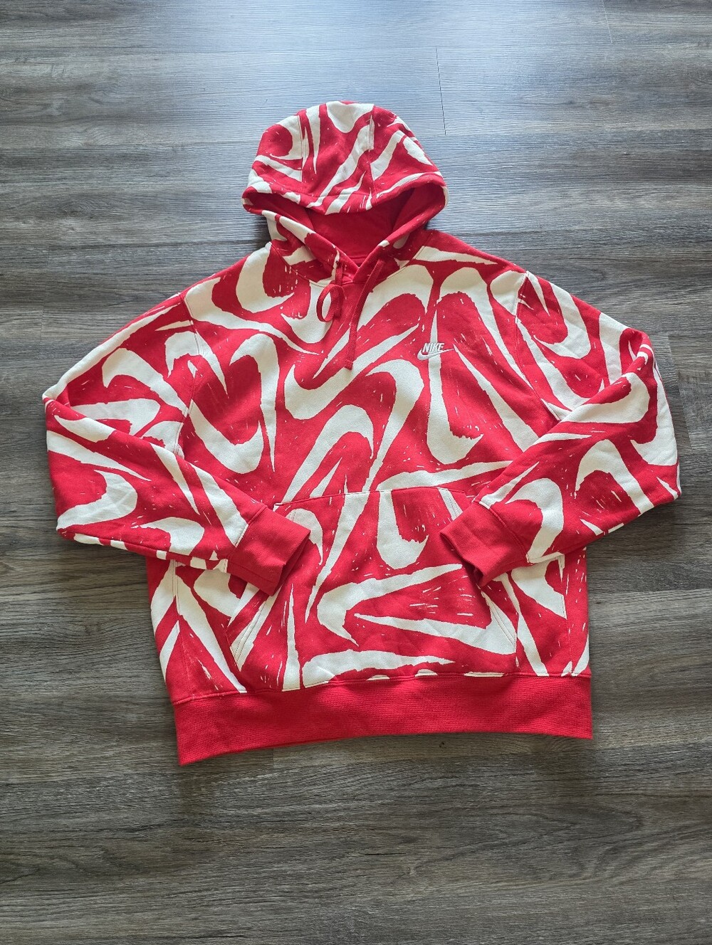 Nike Men's Red/White Swirl Crewneck Hoodie Size L